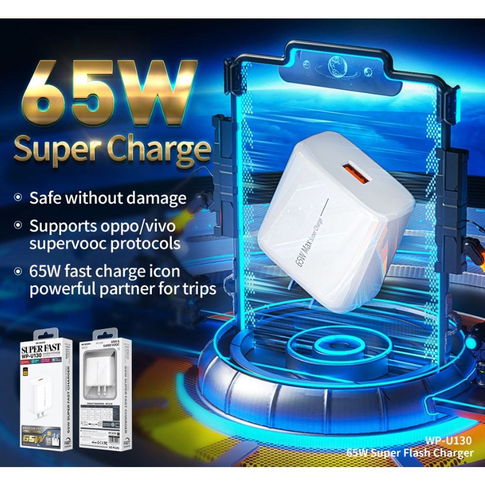 Adaptador Usb Cargador Super Fast 65W WP-U130