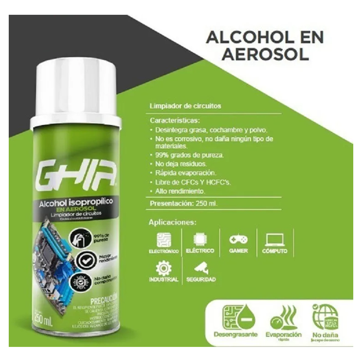 Alcohol Isopropilico en Aerosol Ghia 250ml