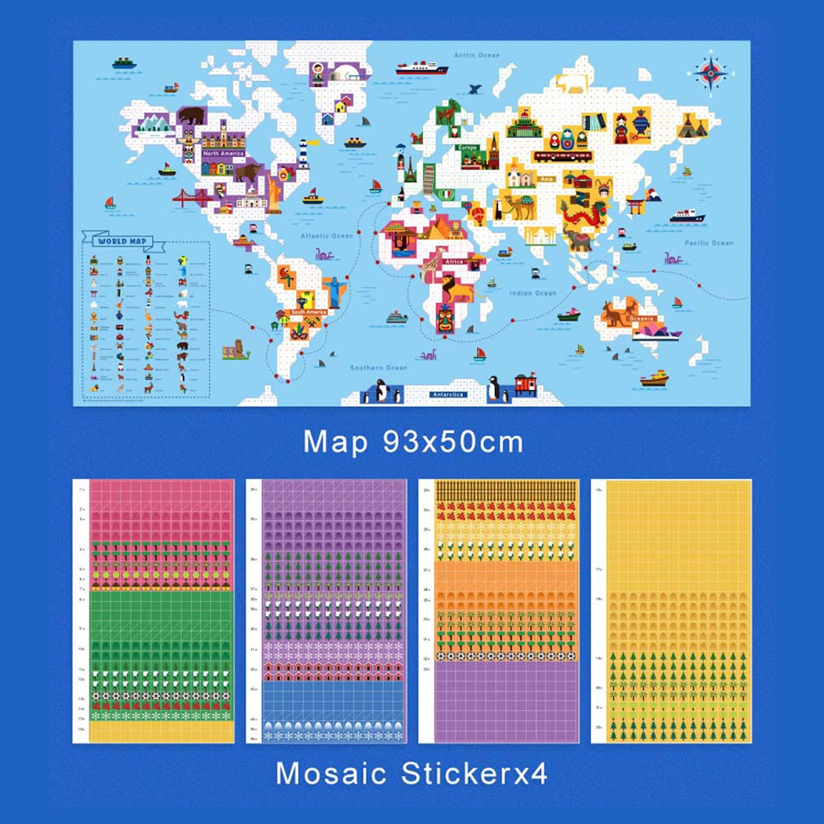 Juego de Mesa Poster con Pegatinas Mapa Mundial